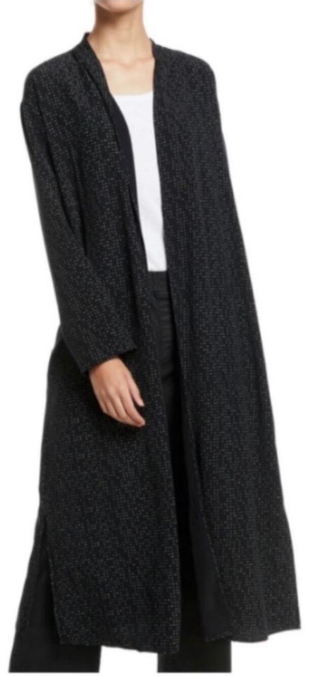 Eileen Fisher Morse Code Tencel Kimono Duster Jacket Black Long Women's L